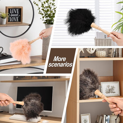 Ostrich Feather Duster 12 Inch Handheld Duster Supplies, Wooden Handle Feather Duster for Cleaning Keyboard Home Car Office (Champagne)