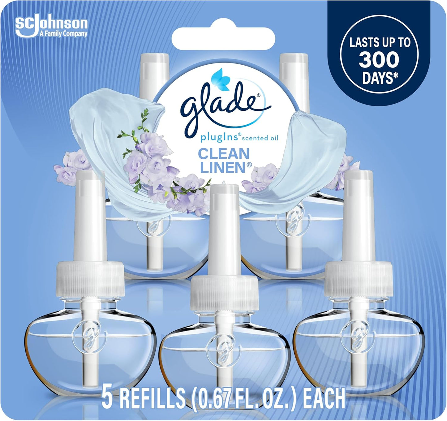 Glade PlugIns Refills Air Freshener,Coastal Sunshine Citrus, Scented and Essential Oils for Home and Bathroom, 0.67 Fl Oz, 5 Count
