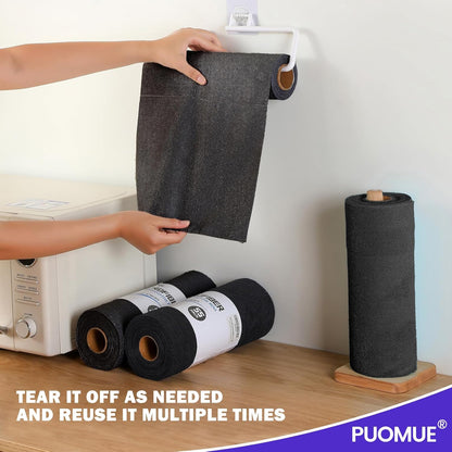 Puomue 55 Pack Microfiber Cleaning Cloth Roll, Tear Away Reusable Towels, 11" X 9", Ultra Absorbent & Lint Free Microfiber Cloth for Cleaning Cars, Kitchen, Window, Home and Shop, Grey