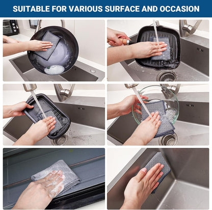 Forggon12 Pcs New Upgrade 3-Layer Metal Dish Cloth, No Scratches and No Odor, Multipurpose Wire Dishwashing Rag for Wet and Dry, Kitchen Cleaning DishRags,Sinks,Dishes,Stove Top, Dimensions(7.08X8.86)