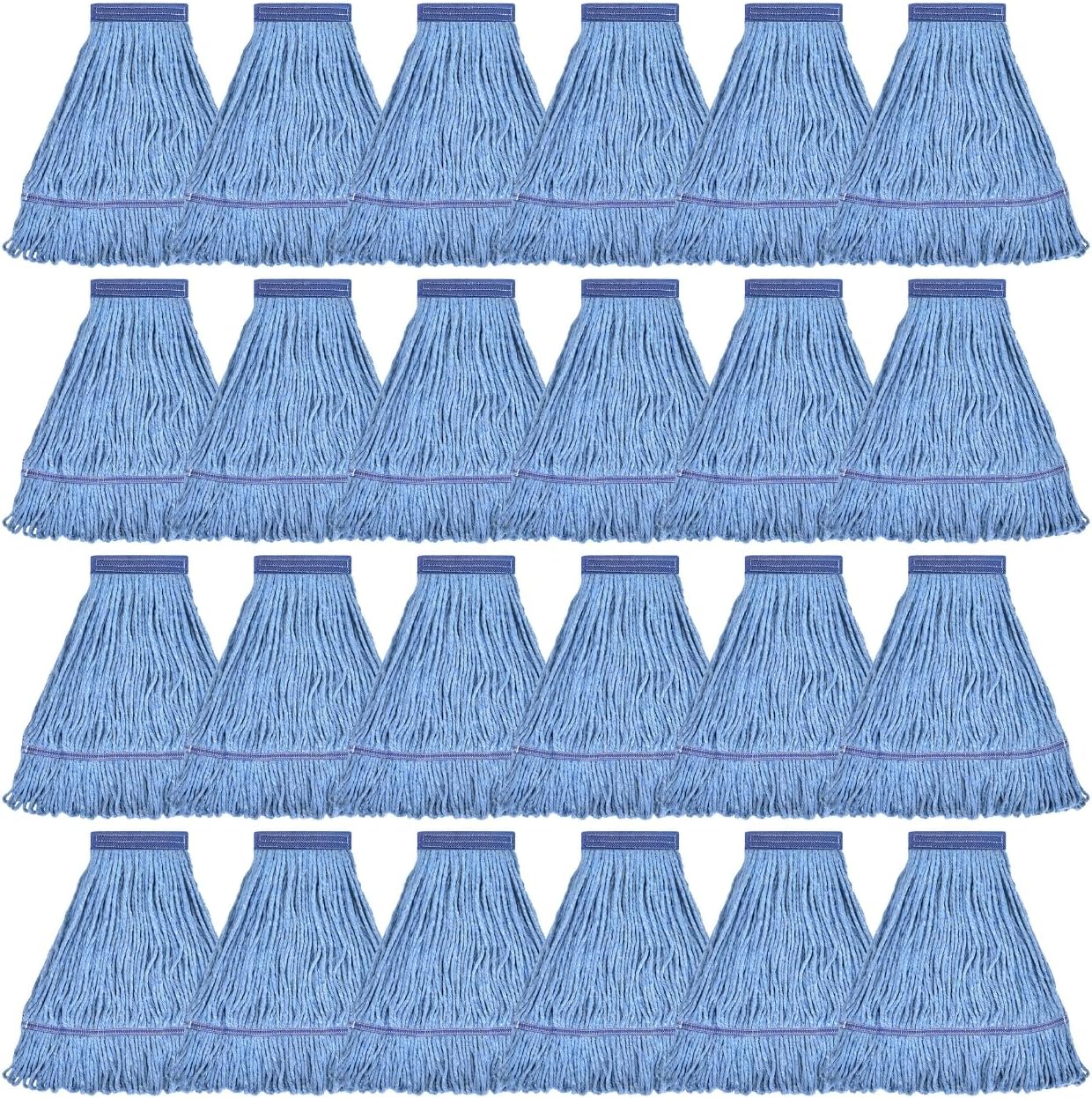 Matthew Cleaning Heavy Duty Mop Head Commercial Replacement for General and Floor Cleaning , Wet Industrial Blue Cotton Looped End String Head Refill (Pack of 6) Blue