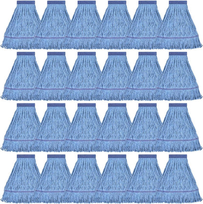 Matthew Cleaning Heavy Duty Mop Head Commercial Replacement for General and Floor Cleaning , Wet Industrial Blue Cotton Looped End String Head Refill (Pack of 6) Blue