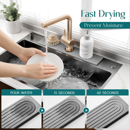 Eormoe Faucet Mat for Kitchen Sink – Diatomite Stone Drying Mat & Sink Protectors, Prevent Moisture – Sink Splash Guard Water-Absorbing Stone Tray for Bathroom Counter (Light Grey, 23.6" x 3.9")
