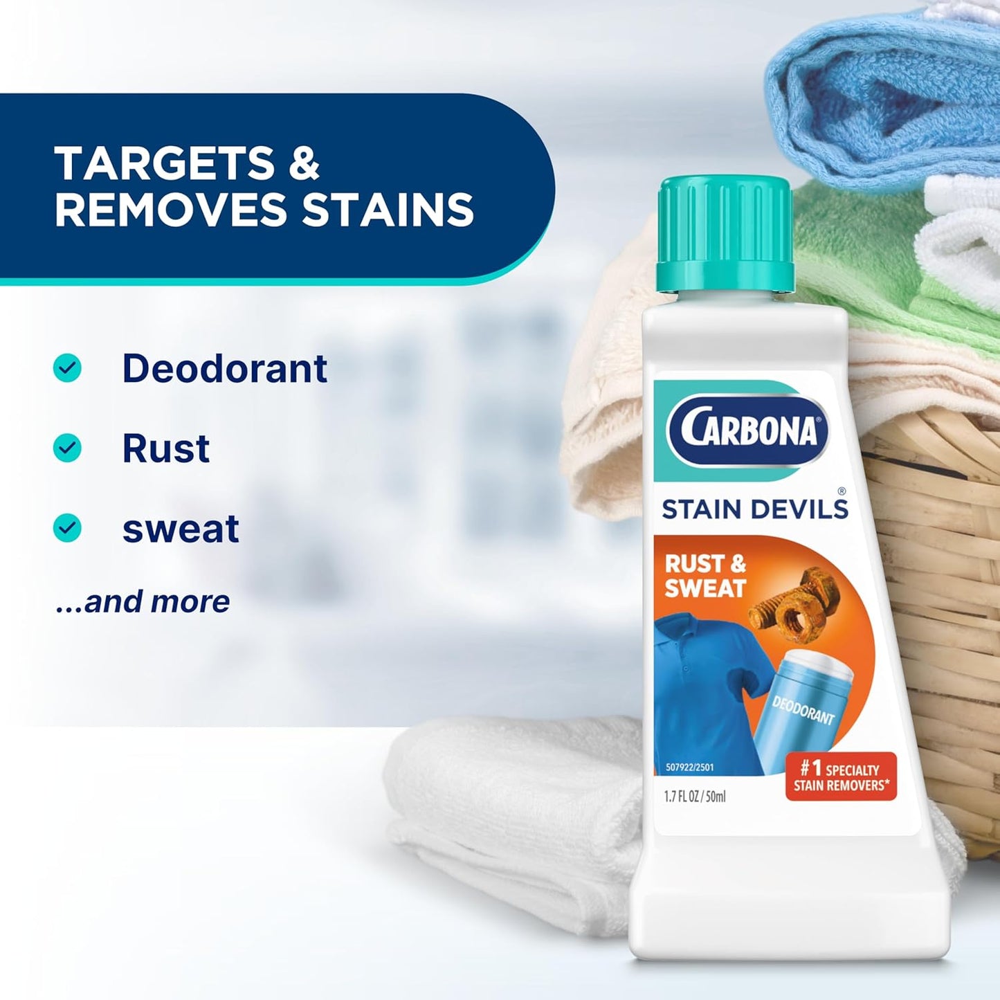 Carbona Stain Devils #6 (1.7 Fl Oz), Targeted Spot Cleaner for Grass, Dirt & Make-Up Stains, Safe on Skin & Washable Fabrics