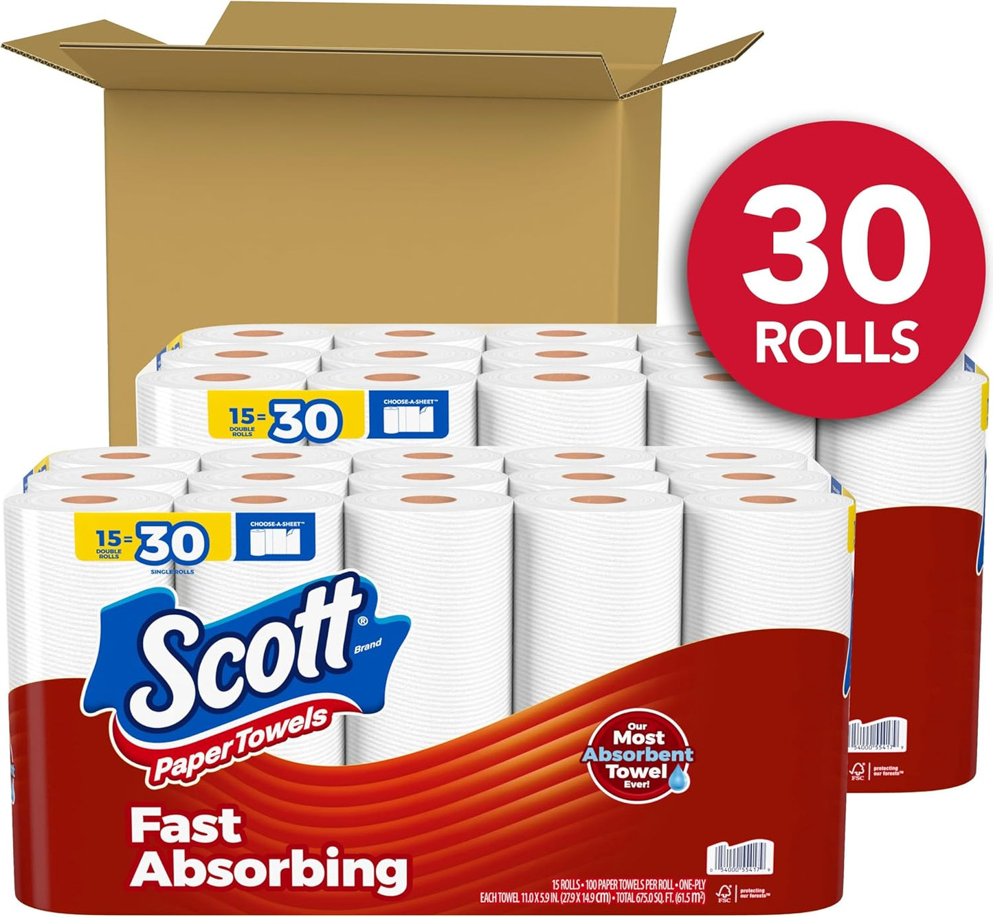 Scott Paper Towels, Choose-A-Sheet, 6 Double Rolls = 12 Regular Rolls (108 Sheets Per Roll)
