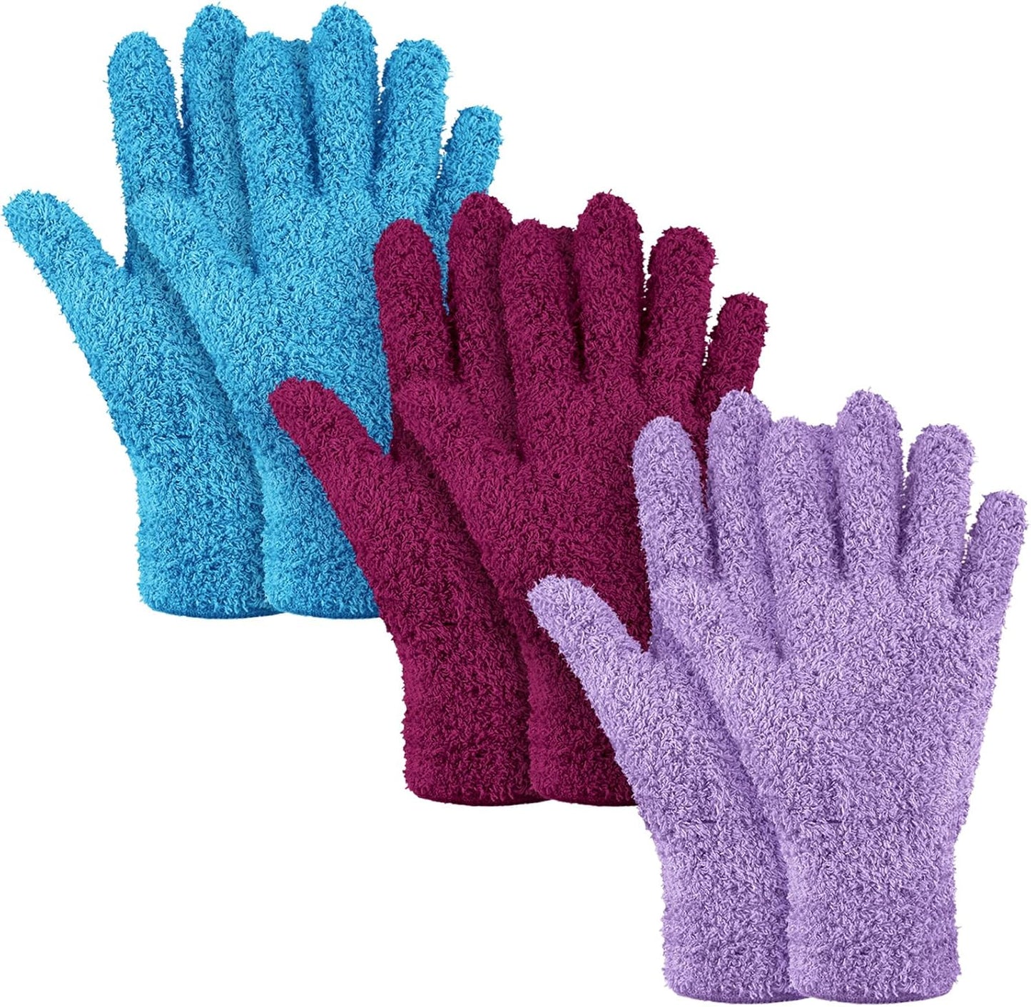 Patelai 3 Pairs Microfiber Plant Dusting Gloves Leaf Cleaning Gloves for Indoor Plants, Blinds, Furniture, House (Green Yellow,Blue,Pink,Medium)