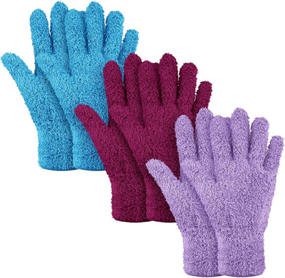 Patelai 3 Pairs Microfiber Plant Dusting Gloves Leaf Cleaning Gloves for Indoor Plants, Blinds, Furniture, House (Green Yellow,Blue,Pink,Medium)