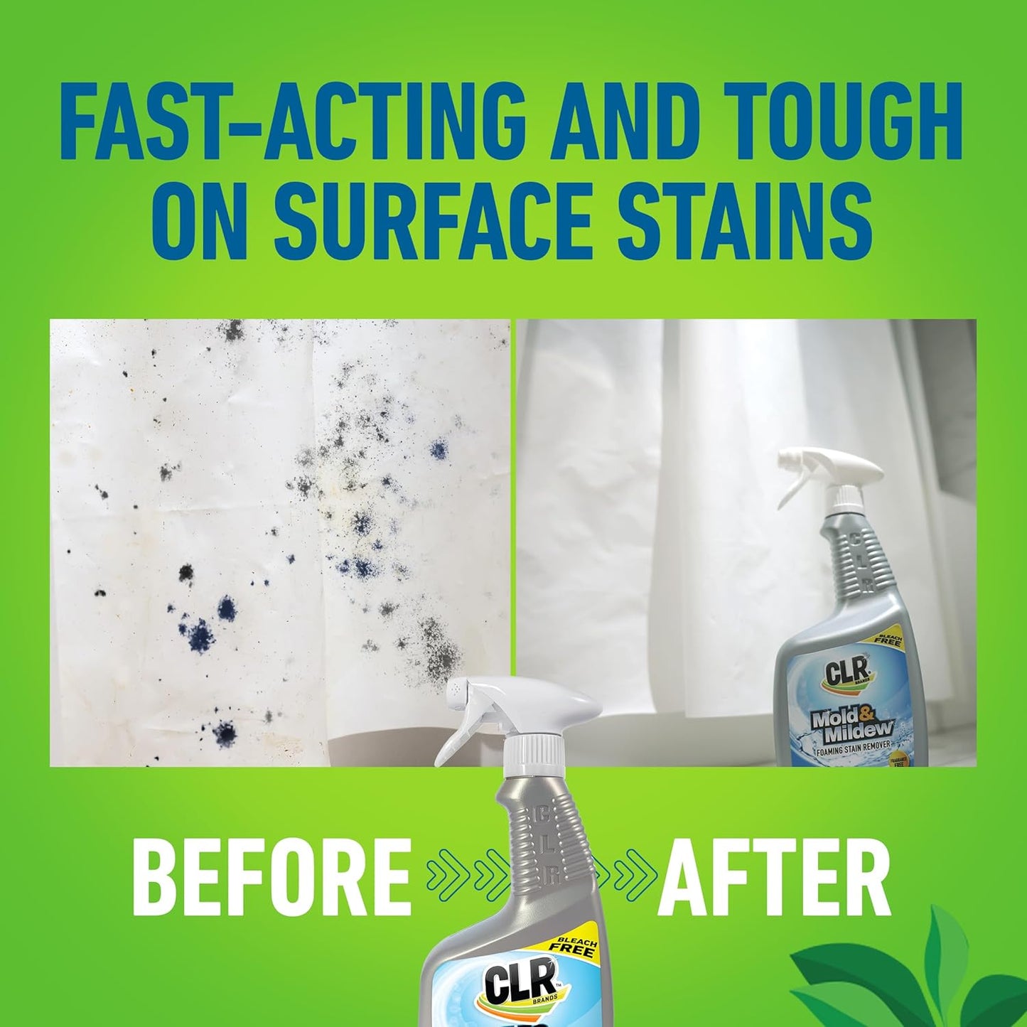 CLR Mold & Mildew Clear, Bleach-Free Stain Remover Spray Works on Fabric, Wood, Fiberglass, Concrete, Brick, Glass, and More - EPA Safer Choice, 32 Fl Oz (Pack of 2)