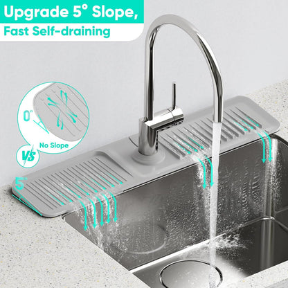 24 Inch Longer Faucet Mat for Kitchen Sink, 5° Slope Fast Self-draining, Kitchen Sink Splash Guard Silicone Sink Faucet Mat Splash Guard Kitchen Sink Area Tidy Splash Faucet Guard Draining Mat
