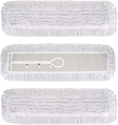 36 Inch Dust Mop Head: Replacement Medium Washable Commercial Mop Head Sweeper and Janitorial Replacement with Botton (White - 36 Inch, 3 Pack, Botton)