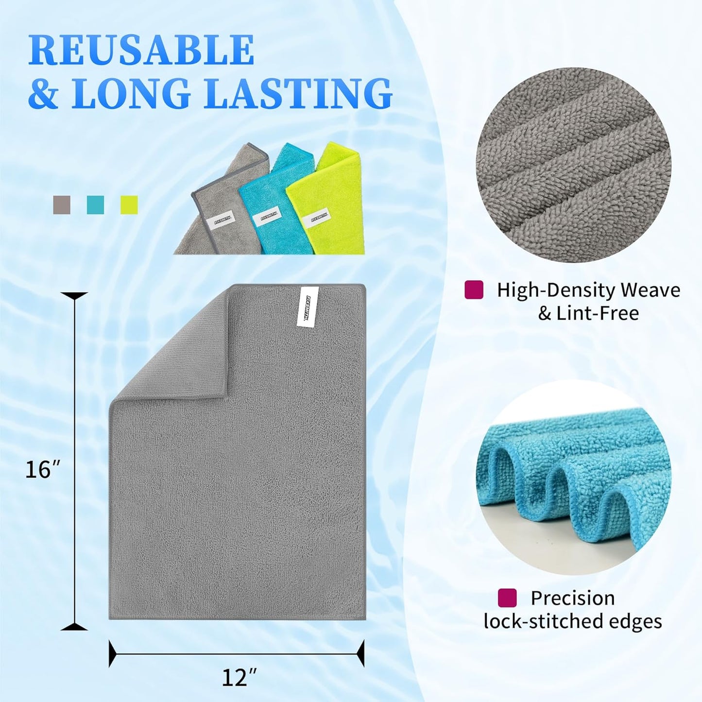FIXSMITH Microfiber Cleaning Cloth - Pack of 8, Size: 12 x 16 in, Multi-Functional Cleaning Towels, Highly Absorbent Cleaning Rags, Lint-Free, Streak-Free Cleaning Cloths for Car Kitchen Home
