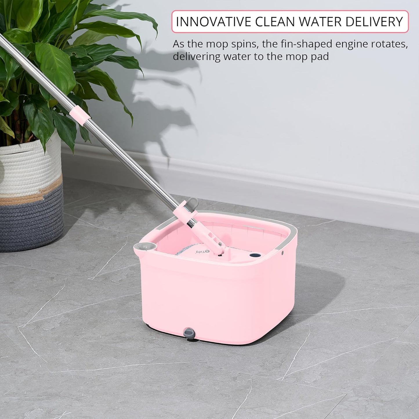 Square Spin Mop and Bucket Smart Floor Mop with Separate Compartments for Clean and Dirty Water, Self Cleaning with 2 Machine Washable Pads, First Launch Limited Edition Rose