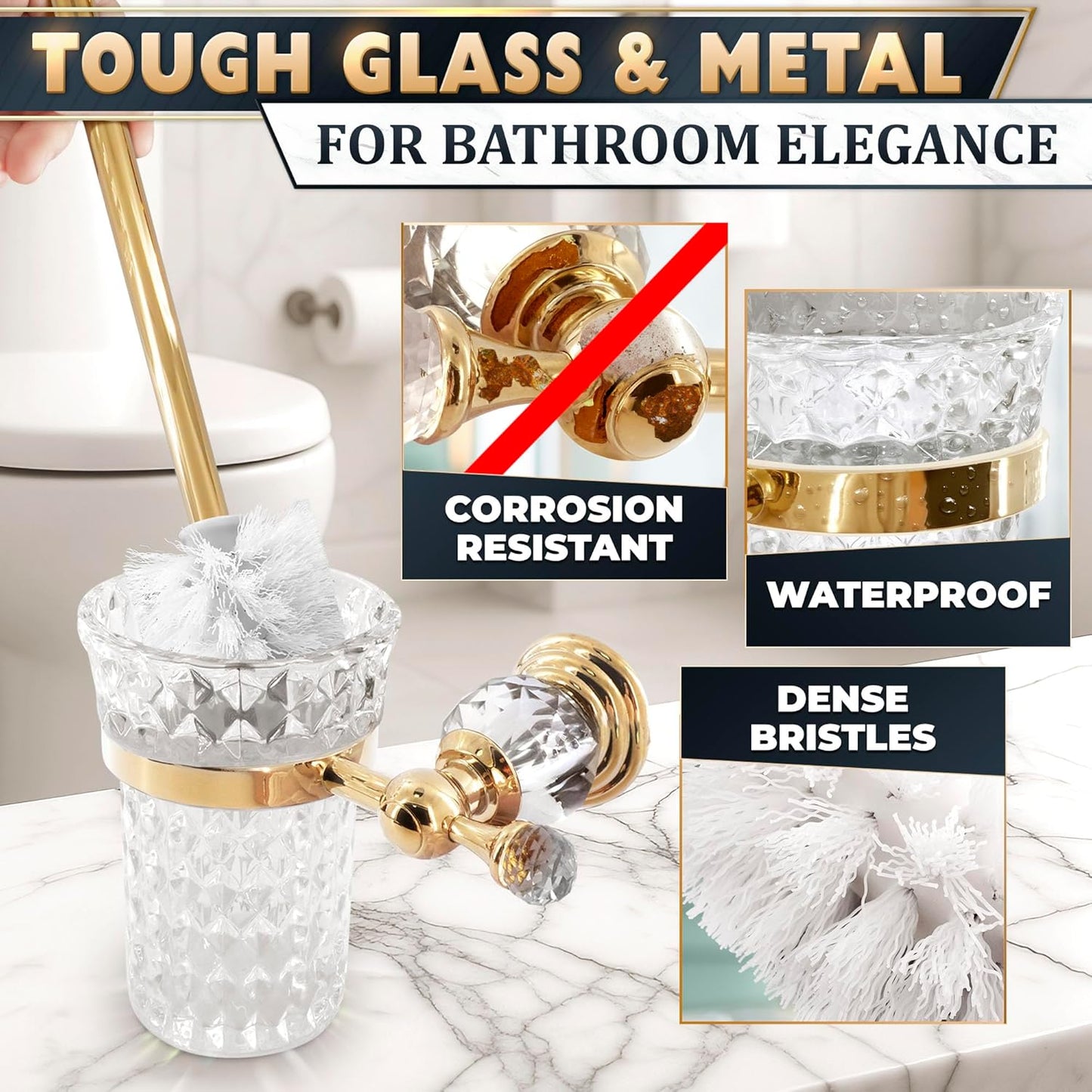 Stylish Stainless Steel Toilet Brush and Holder Set - Silver Toilet Bowl Brush and Holder with Splash Cover, Sturdy Bristles, Corrosion & Scratch Resistant - Elegant Design, Effective Deep Cleaning