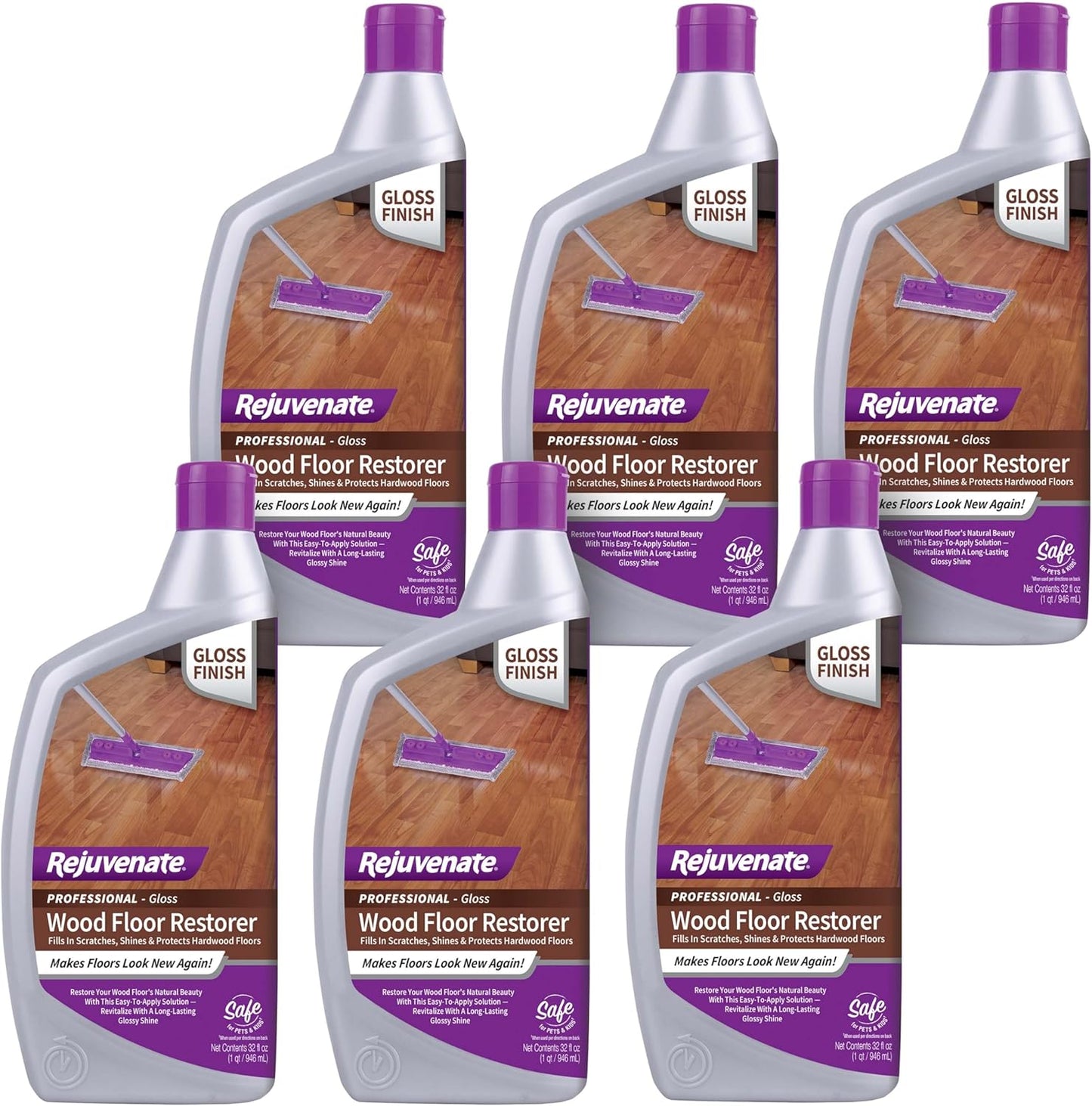 Rejuvenate Professional Wood Floor Restorer Fills Scratches, Shines And Protects Wood Flooring For A High Gloss Shine, 32 Ounces