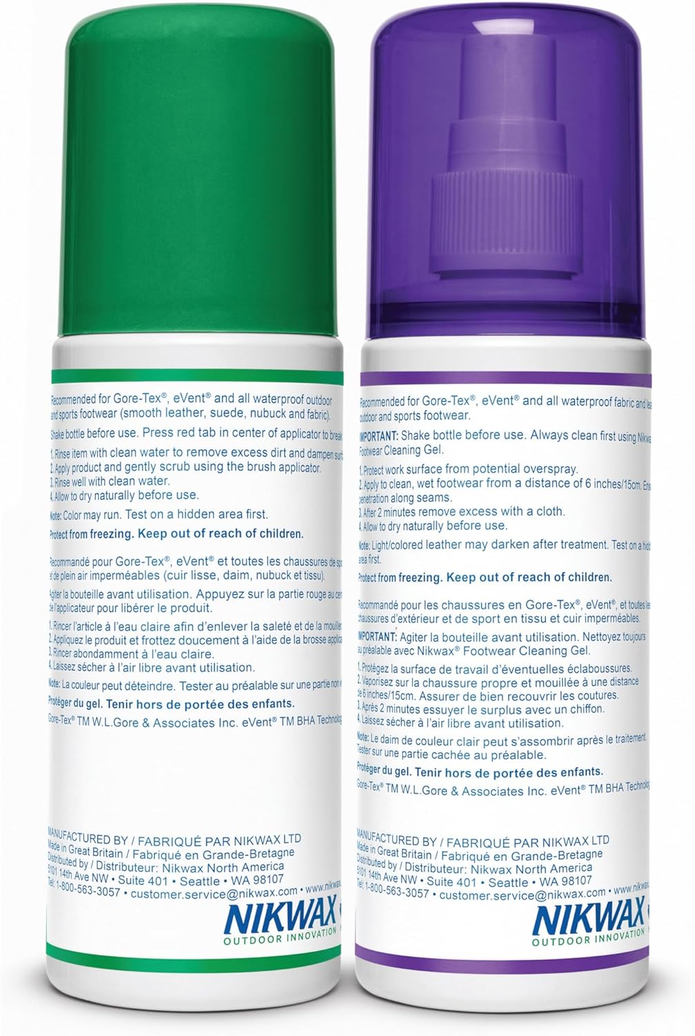 Nikwax Fabric & Leather Footwear Cleaning and Waterproofing Duo-Pack, 125ml, Spray On, Restores DWR Water Repellency, Shoe Care, Boot & Footwear Cleaner, Rain Protection, Safe for Gore-Tex