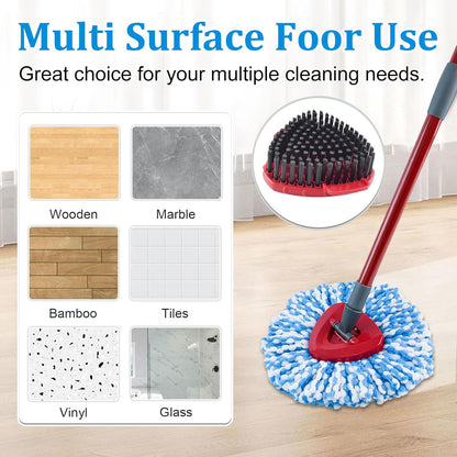 Mop Heads Replacements for Ocedar, Mop Replace Head for O Cedar EasyWring 1-Tank Spin Mop, 6 Mop Heads Include 3 Microfiber Mop Refills, 2 Upgrade Scrubber Mop Head, 1 Mop Base for O-Cedar Mop
