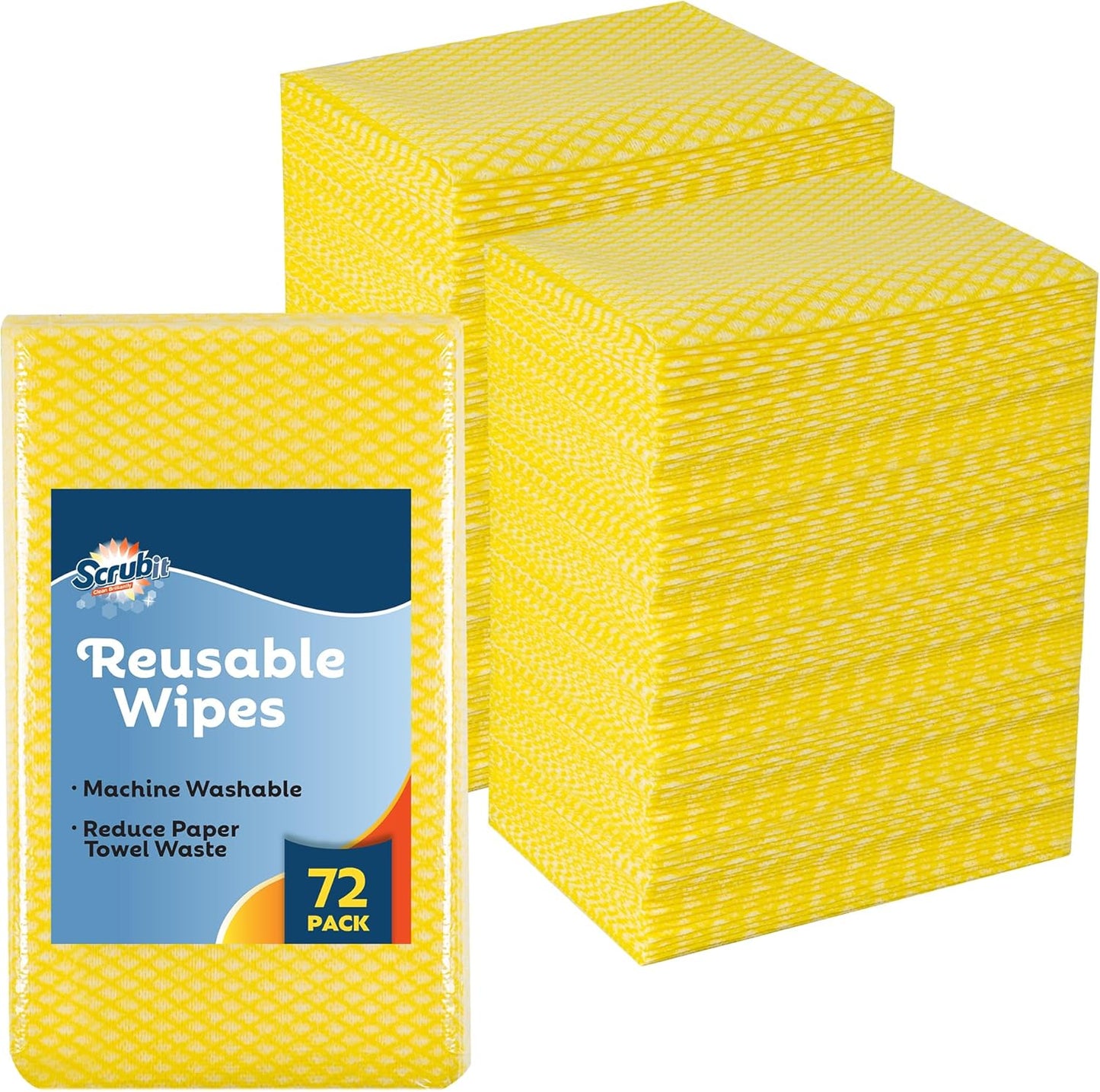 SCRUBIT Reusable Cleaning Wipes, Handy Wipes for Kitchen and Office - Dish Cloths for Washing Dishes - Multi Purpose Disposable Cleaning Towels (12 x 20 in) 72 Pack (Yellow)