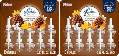 Glade PlugIns Refills Air Freshener, Scented and Essential Oils for Home and Bathroom, Cashmere Woods, 6.7 Fl Oz, 10 Count
