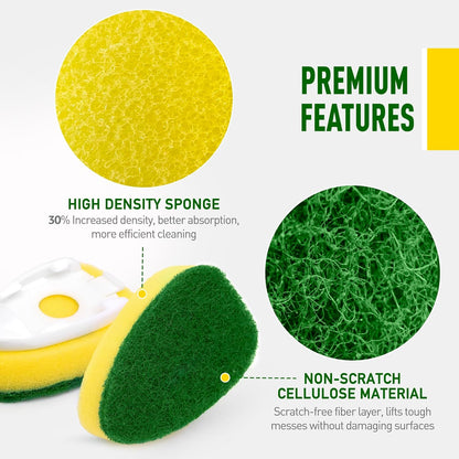 Non Scratch Dishwand Refills Sponge Heads, Heavy Duty Scrub Brush Sponges, Soap Dispensing Scrubbers, Common Compatible Dish Wand Refill Head Replacements for Kitchen Sink Dishwashing Cleaning