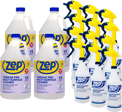 Zep Vinegar Pro Multi-Surface Cleaner 1 Gallon (Case of 4) Professional Sprayer Bottle (Case of 12) - R48410 - No-Rinse Professional Grade Formula with Fresh and Clean Scent