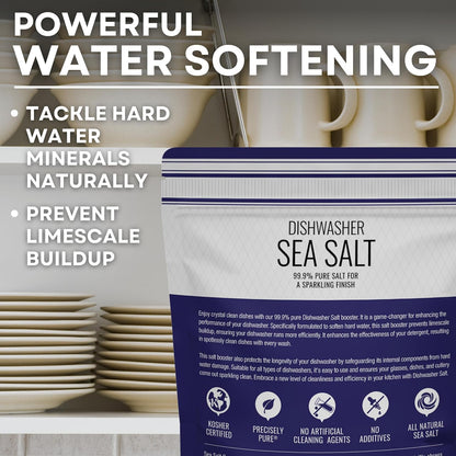 Dishwasher Salt, Natural Water Softener, Food Grade Coarse Sea Salt Compatible with Miele, Thermador, Whirlpool, & Bosch Dishwasher 5 lb Bag