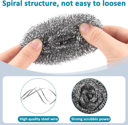 Reallnaive 200 Pcs Stainless Steel Wool Scrubber Bulk Steel Wool Sponges Pack Metal Dishwashing Wire Scouring Pads Heavy Duty Clean Dish Pot Pan and Oven for Cleaning Kitchen Bathrooms and More