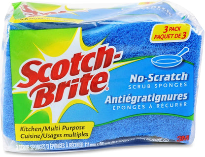 Scotch-Brite Zero Scratch Scrub Sponge, 3 Kitchen Sponges for Cleaning Around the Home, Bathroom & More, Effective + Gentle Dish Scrubber, Best for Nonstick Pots and Pans, Safe on Most Surfaces