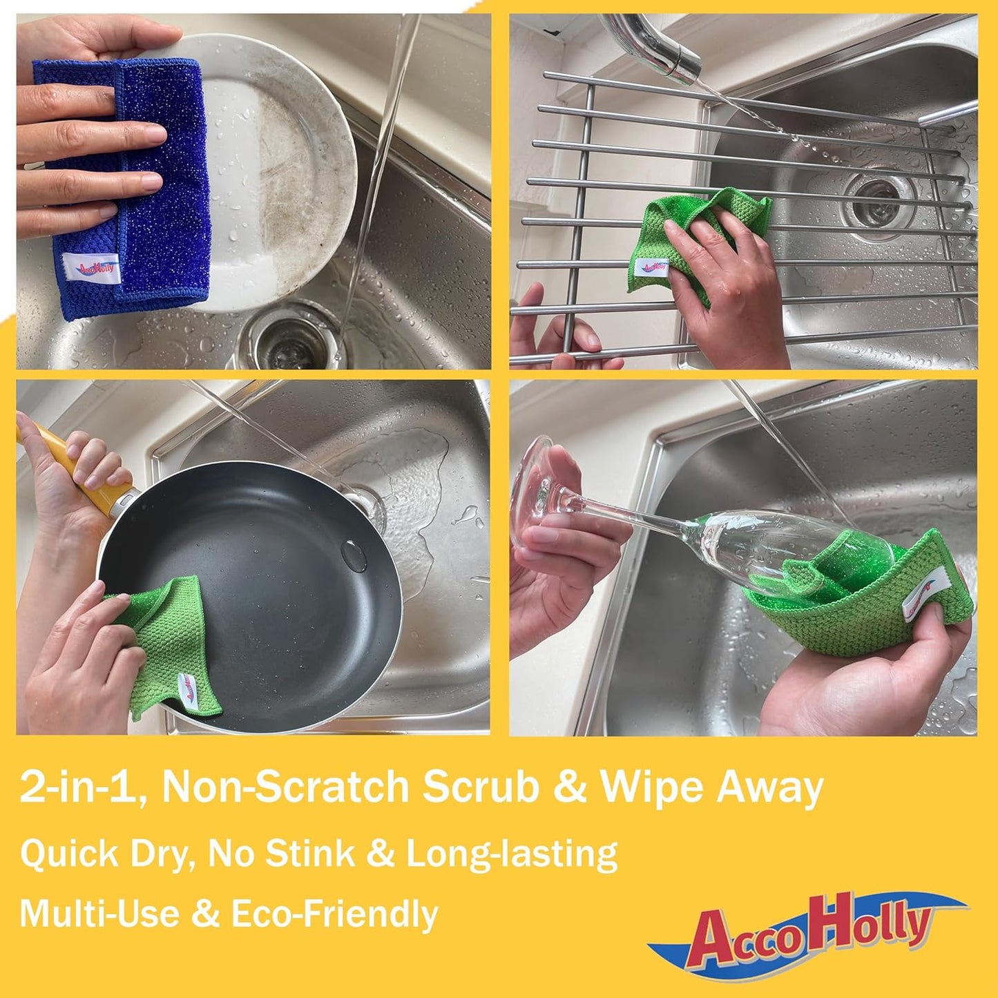 12-Pack Reusable, Scrub Dish Cloth –Non-Scratch Microfiber Scrubber, Planet-Friendly, Easy Rinsing, Quick Dry, Dishwasher Safe Cloth for Kitchen & Household, 6 x 6 Inch, Blue & Green Assorted