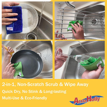 12-Pack Reusable, Scrub Dish Cloth –Non-Scratch Microfiber Scrubber, Planet-Friendly, Easy Rinsing, Quick Dry, Dishwasher Safe Cloth for Kitchen & Household, 6 x 6 Inch, Blue & Green Assorted