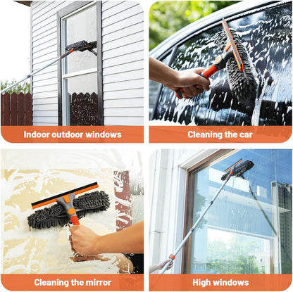 Eazer 2-in-1 Window Cleaner Tool, 64'' Window Squeegee for Home, Window Cleaning Squeegee Kit with Telescopic Pole, Window Washing Kit with Rotatable Bendable Head(Threaded + Telescopic) - EAW01