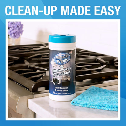 MiracleWipes for Microwaves and Cooktops, Easily Removes Food and Grime Buildup, Safe and Convenient Stove Top Cleaner, Great for Home and Kitchen Use - 60 Count