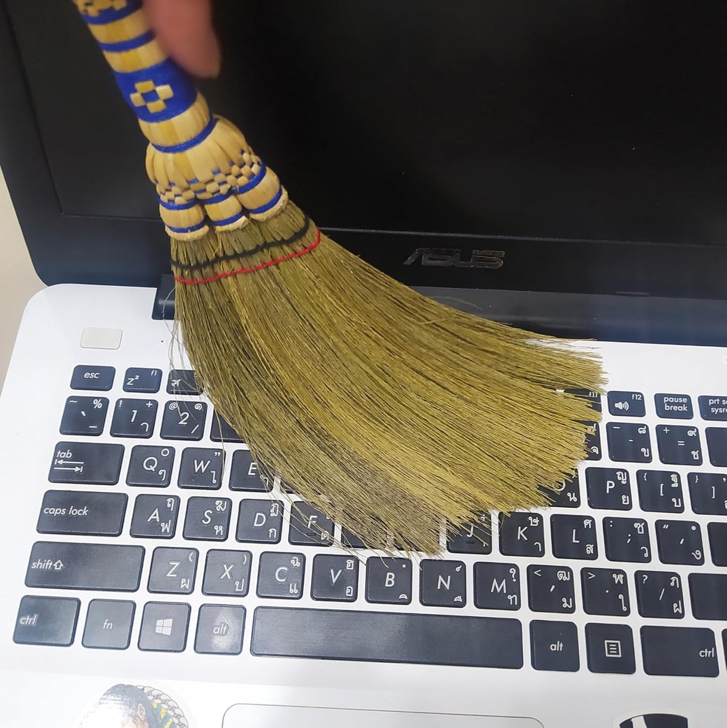 Small Corn Wisk Brush Broom 11 Inch Blue, Red Flagged Indoor Heavy Duty Multi Surface Hard & Soft Floor 100% Handmade(Blue), AW038-AW0038, length 11 Inch, wide 4.5 inch,