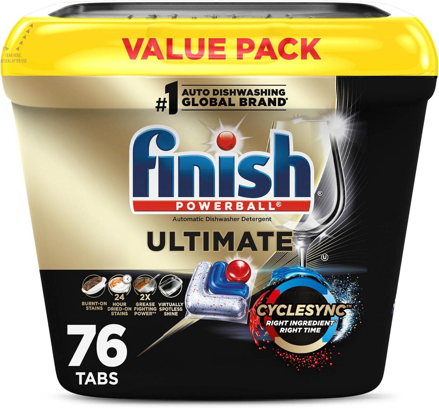 Finish Ultimate Infinity Shine Dishwasher Pods, No Pre-Rinse Dishwasher Detergent Soap Removes Burnt-On Stain, with Protector Shield & CycleSync Technology, Degreasing & Scrubbing Power, 62 Count