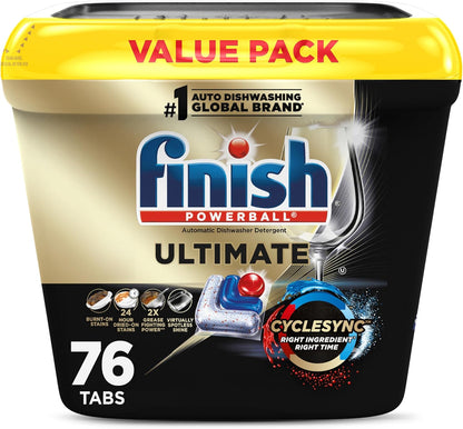 Finish Ultimate Infinity Shine Dishwasher Pods, No Pre-Rinse Dishwasher Detergent Soap Removes Burnt-On Stain, with Protector Shield & CycleSync Technology, Degreasing & Scrubbing Power, 62 Count