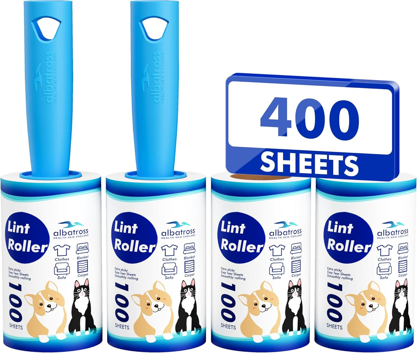 Large Lint Rollers for Carpet, 9.45'' Sticky Rollers for Floor with 360 Sheets, Extendable Long Handle Sticky Mop for Cleaning Couch, Curtains, Cars, Clothing, and Pet Hair