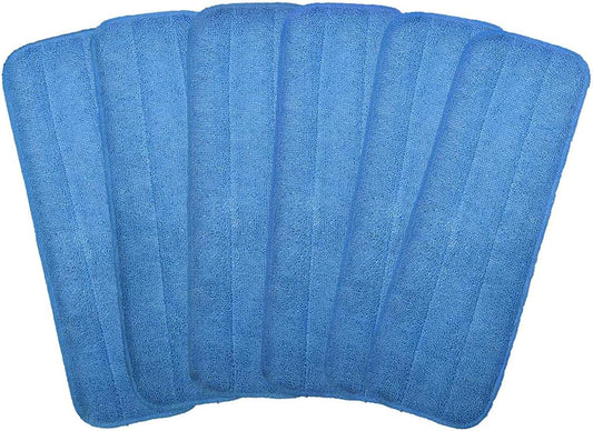 Microfiber Replacement Mop Pad, 18" x 6" Wet & Dry Home & Commercial Cleaning Refills, Reusable Floor Mop Pads (6 Pack) Blue