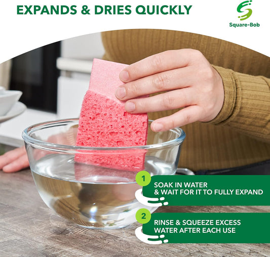 Compressed Non-Scratch Kitchen Sponges - Highly Absorbent for Dishes, Countertop, Sink, Car - Biodegradable, Quick Drying Cellulose Sponges - Assorted Colors (Pack of 6)
