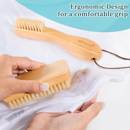 BFWood Laundry Stain Brush, Natural Soft Boar Bristles, Removes Tough Stains from Delicate Fabrics Like Knits, Cotton, and Linens, Gentle on Fabrics, No Damage