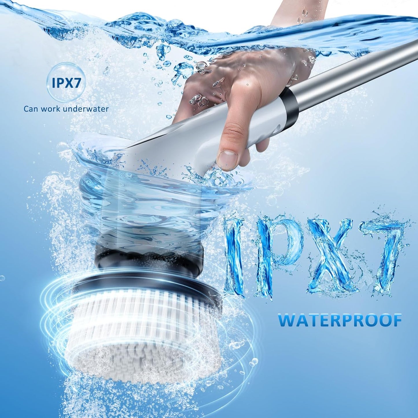 Electric Spin Scrubber Upgraded Battery with Extra-Long Runtime, IPX7 Waterproof Power Cleaner with 7 Brush Heads, 2 Speeds Adjustable Long Handle for Bathroom, Floor, Shower
