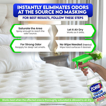 ZORBX Unscented Odor Eliminator for Strong Odor 16 oz - Pack of 2 - Used in Hospitals & Healthcare Facilities - Advanced Trusted Formula, Fast-Acting Odor Remover Spray for Dog, Cat, House & Carpet