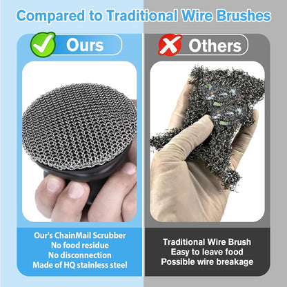 Onewly Cast Iron Scrubber and Scraper, Chain Mail Scrubber Cast Iron for Cleaning Dishes, Stock Pots, Pans, Griddles, Grills, Dish Scouring Pads