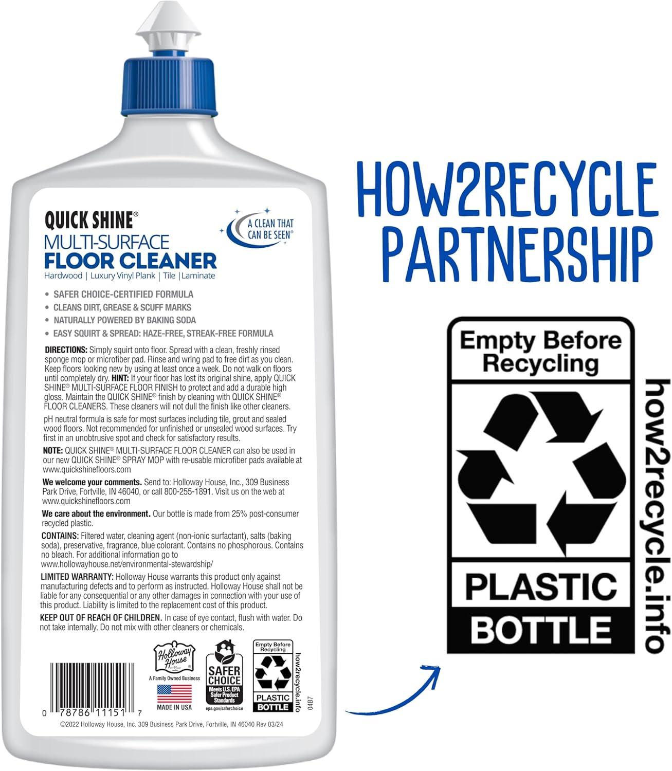 Quick Shine Multi Surface Floor Cleaner 64oz, Ready to Use-Streak Free-No Rinse, Use on Hardwood, Laminate, Luxury Vinyl Plank & Stone, Use in Spray Mops & Vac Mops, Safer Choice Cleaner