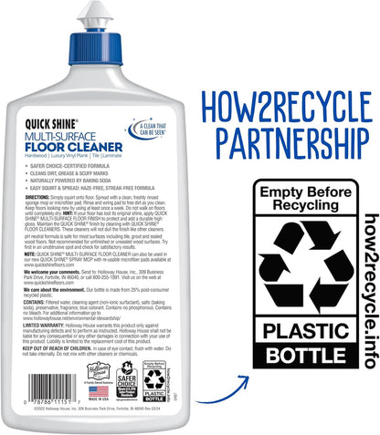 Quick Shine Multi Surface Floor Cleaner 64oz, Ready to Use-Streak Free-No Rinse, Use on Hardwood, Laminate, Luxury Vinyl Plank & Stone, Use in Spray Mops & Vac Mops, Safer Choice Cleaner