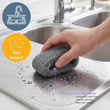 PAMI Extra Coarse #4 Stainless Steel Fiber Sponge Scrubbers Pack of 8 Steel Wool Pads Metal Sponges for Tough Cleaning Kitchen Bathroom