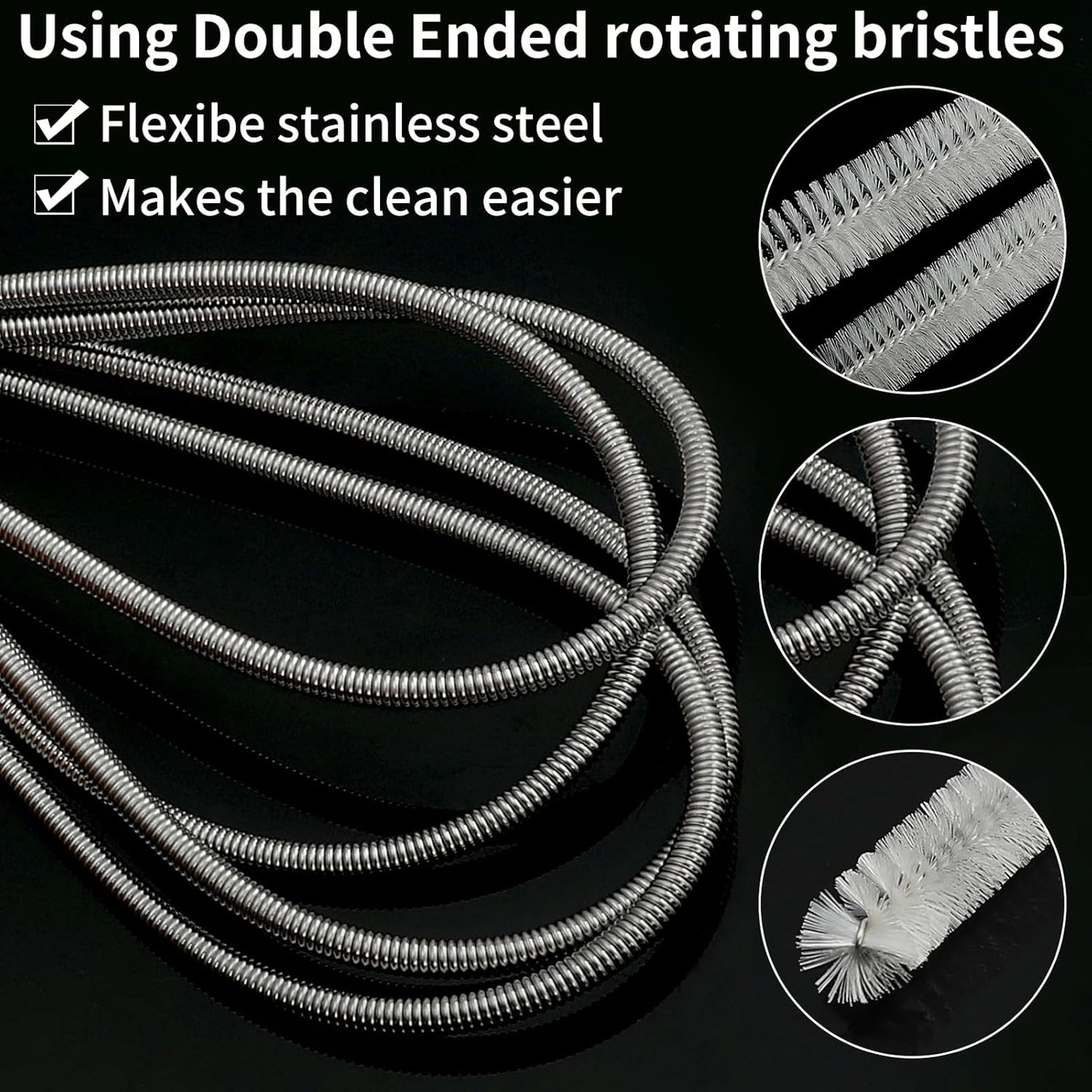 Pipe Cleaner Brush - Flexible Stainless Steel Plus Handle Brushes 12-Piece Set Long Straw Cleaning Brushes and Soft Sewer Brushes Cleaning Equipment cpap Hose Brush