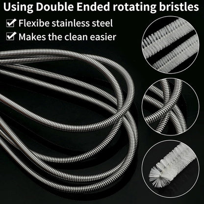 Pipe Cleaner Brush - Flexible Stainless Steel Plus Handle Brushes 12-Piece Set Long Straw Cleaning Brushes and Soft Sewer Brushes Cleaning Equipment cpap Hose Brush