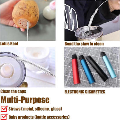 Straw Cleaner Brush, Straw Cleaning Brush by 304 Stainless Steel and Nylon Bristles, Hummingbird Feeders, Glass/Silicone Straws or Brush for Cleaning Straws.