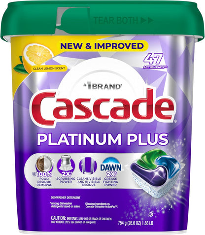 Cascade Platinum Plus Dishwasher Pods, Dishwasher Detergent, Dish Detergent Soap, Lemon, 57 Count
