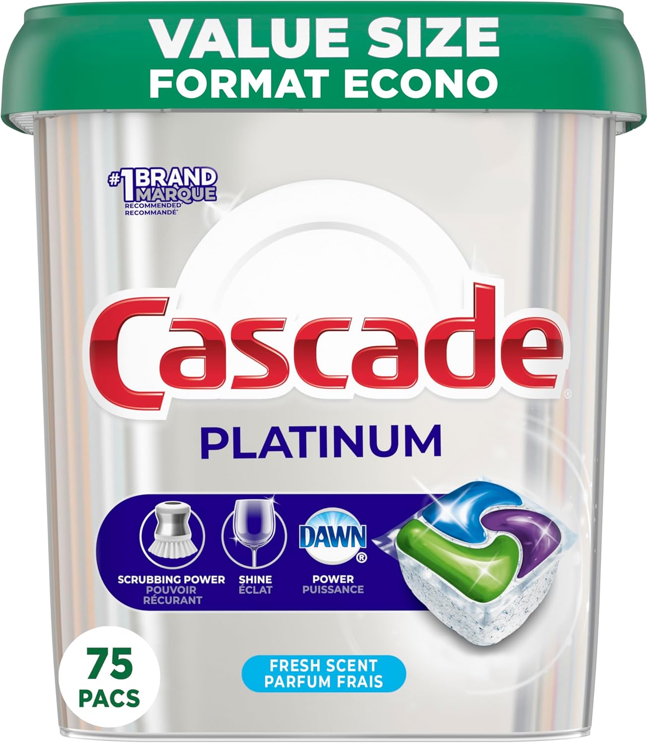Cascade Platinum Dishwasher Pods, Dish Detergent ActionPacs, Fresh, 75 Count