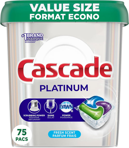 Cascade Platinum Dishwasher Pods, Dish Detergent ActionPacs, Fresh, 75 Count